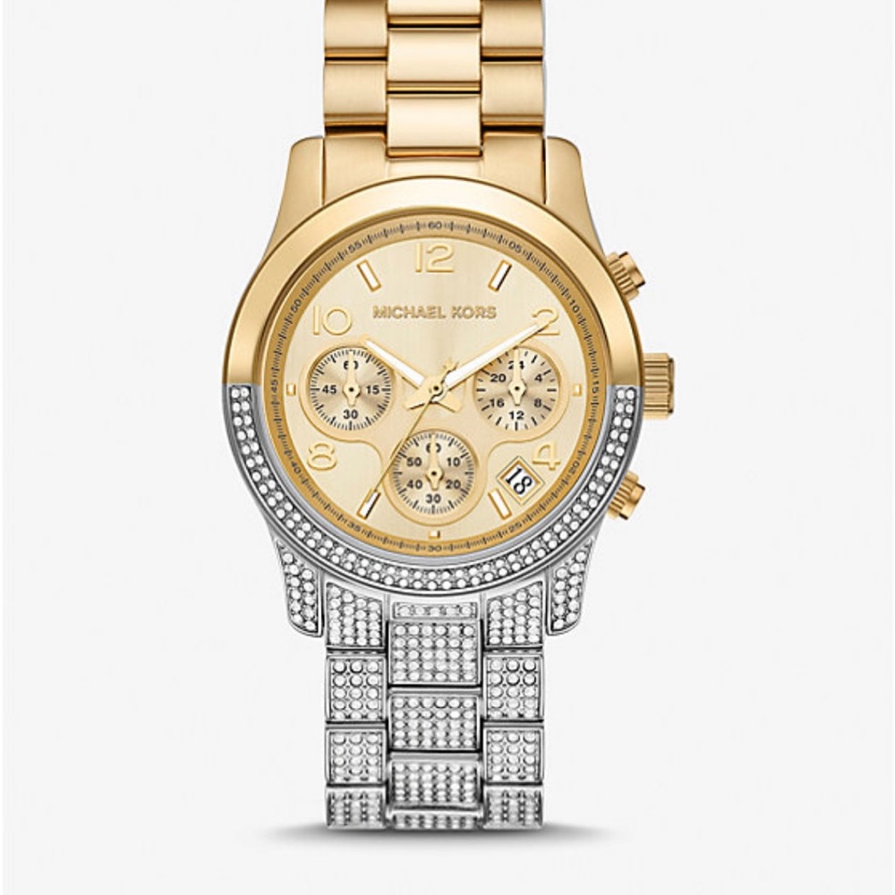 BRAND NEW MICHAEL KORS TWO TONE PAVE RUNWAY WATCH - Picture 6 of 6